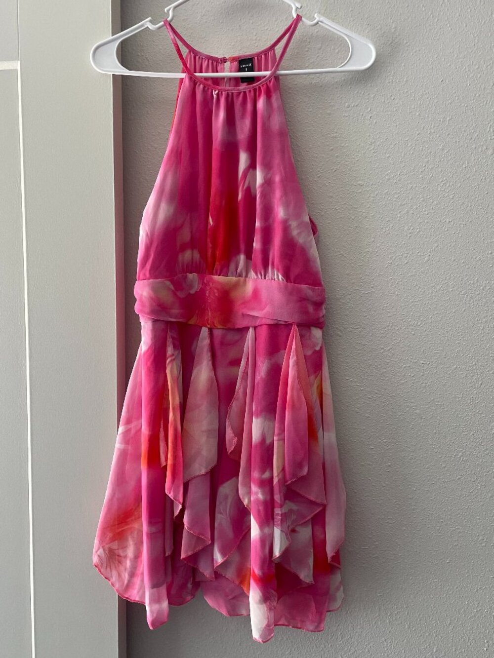 NWOT Vibrant Pink Ruffle Halter Dress